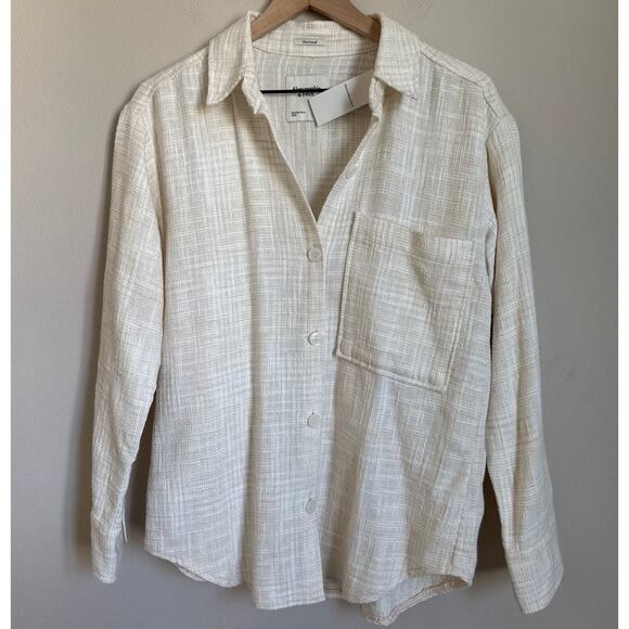 NWT Abercrombie & Fitch Womens Oversized Tweed Button Up Shirt Size Small Cream